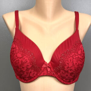 Victoria’s Secret Lined Perfect Coverage Bra Size 34DD Red Lace Underwire 386091